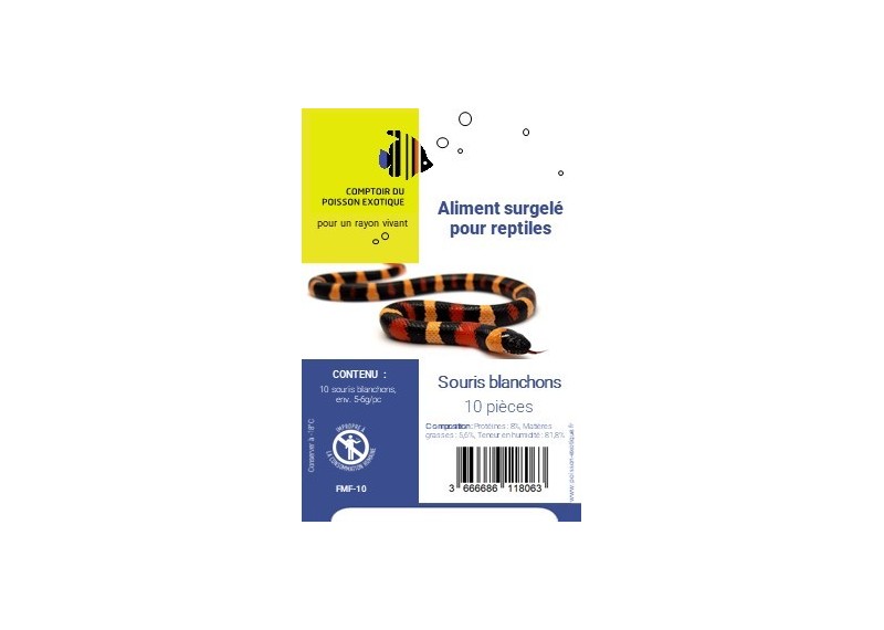 Souris T2 blanchon 5-6 gr - Sachet noir - 10 pcs - Sachet - Comptoir du Poisson exotique